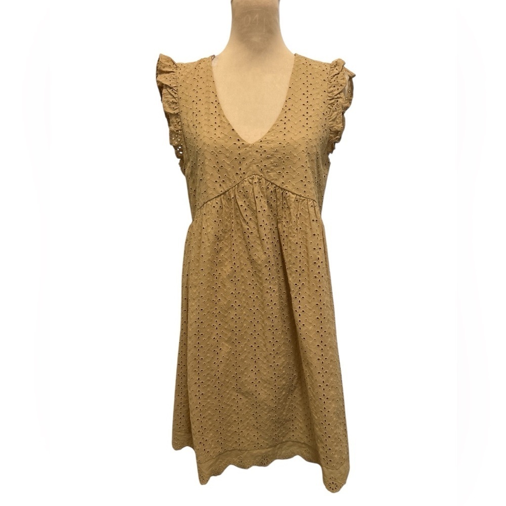 Knox Rose Women's Small, Sleeveless, Babydoll, Dress Mustard Yellow, Eyelet Lace - Picture 3 of 14